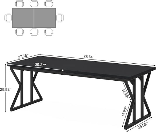 Tribesigns Farmhouse Dining Table for 6 People, 70.8-Inch Rectangular Wood Dining Table, Rustic Kitchen Table with Heavy Duty Metal Legs for Dining Room (Matte Black, 70.8-Inch)
