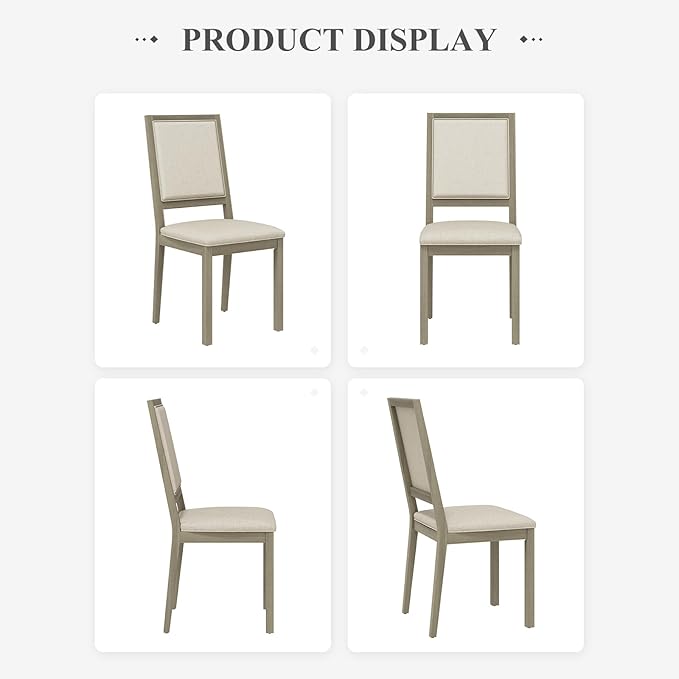 COLAMY Wood Dining Chairs Set of 4, Mid Century Modern Upholstered Kitchen Chairs,19 Inch Fabric Dining Chair with Back for Kitchen Dining Room,Grey