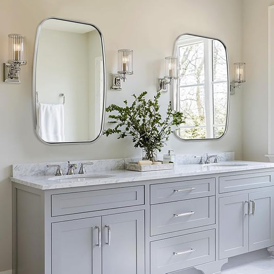 ANDY STAR Brushed Nickel Oval Bathroom Mirror for Over Sink, 24x36 Inch Bathroom Vanity Mirror with Unique Oblong Rounded Corner Tube Metal Frame-Modern Design with Anti-Rust Stainless Steel Frame