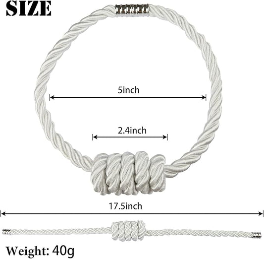 BEL AVENIR Magnetic Curtain Tiebacks, Decorative Drapery Holdbacks Modern Woven Tie-Backs with Exquisite Knot (White, 2 Pack)