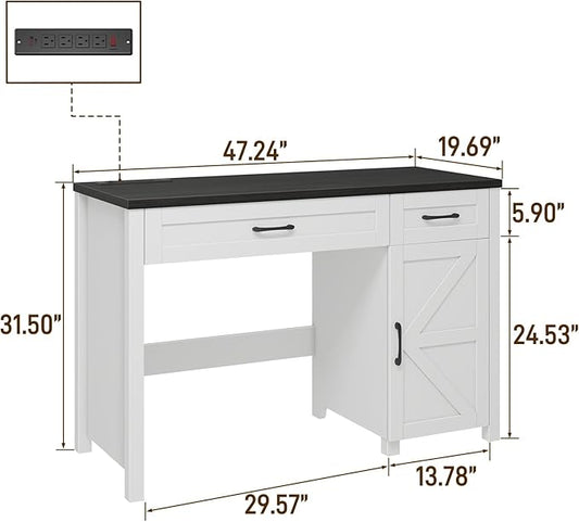 Farmhouse 47" Executive Desk, Computer Desk with Drawers and Storage Cabinet, Workstation Computer Desk for Home Office and Study.(Black)