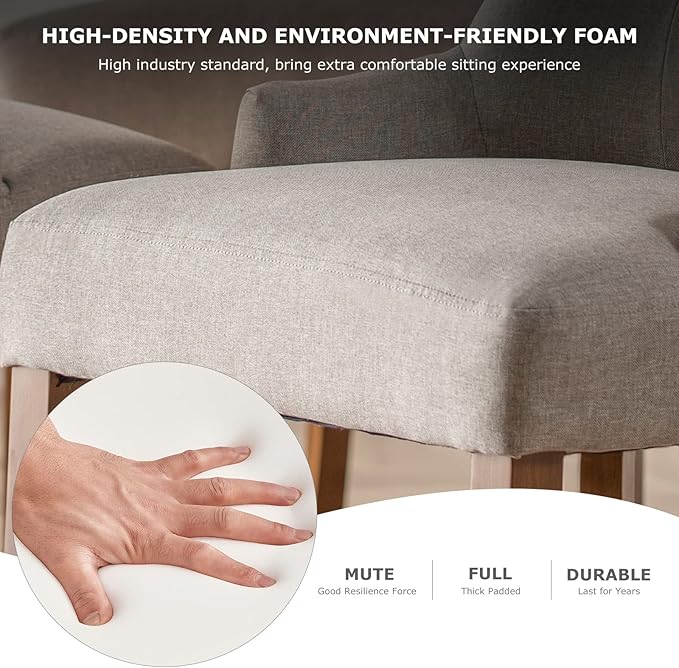 COLAMY Wingback Upholstered Dining Chairs Set of 2, Fabric Side Dining Room Chairs with Tufted Button, Living Room Chairs for Home Kitchen- Light Grey