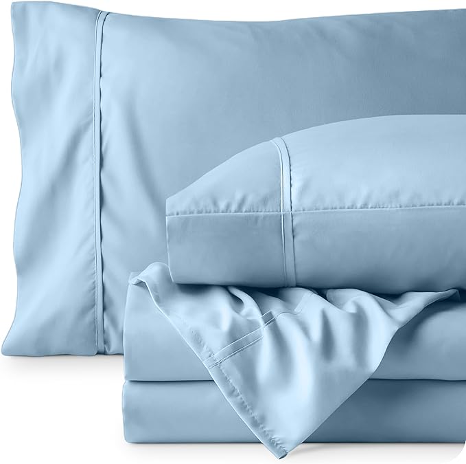 Bare Home King Sheet Set - Luxury 1800 Ultra-Soft Microfiber King Bed Sheets - Double Brushed - Deep Pockets - Easy Fit - 4 Piece Set - Bedding Sheets & Pillowcases (King, Light Blue)