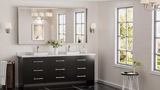 Keonjinn 72 x 36 in Brushed Nickel Mirror for Bathroom Sink, Rectangular Metal Framed Vanity Wall Mirror Square Corner Aluminum Alloy Modern Rectangle Silver Mirror for Over Sink(Horizontal/Vertical)