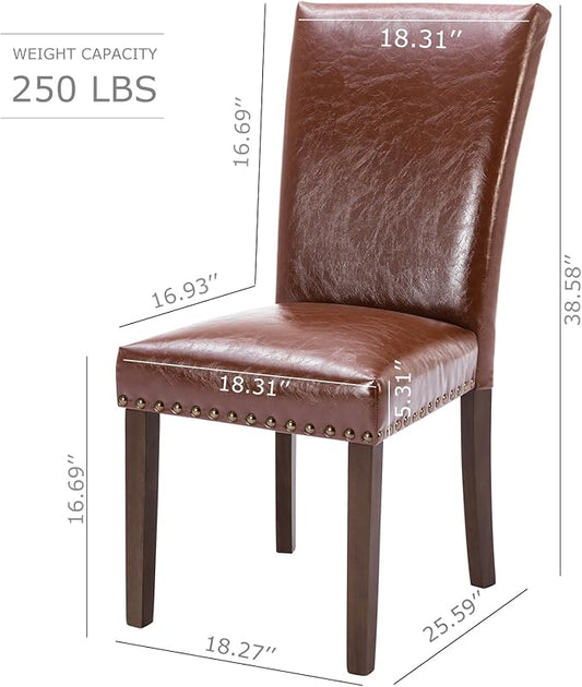 COLAMY Upholstered Parsons Dining Chairs Set of 4, PU Leather Dining Room Kitchen Side Chair with Nailhead Trim and Wood Legs - Light Brown