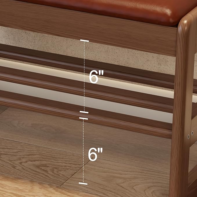 Shoe Rack Bench with Leather Cushion,2 Tiers Shoe Bench with Flip-Top Storage,Wood Shoe Rackh for Entryway,Hallway(Orange,31.5")