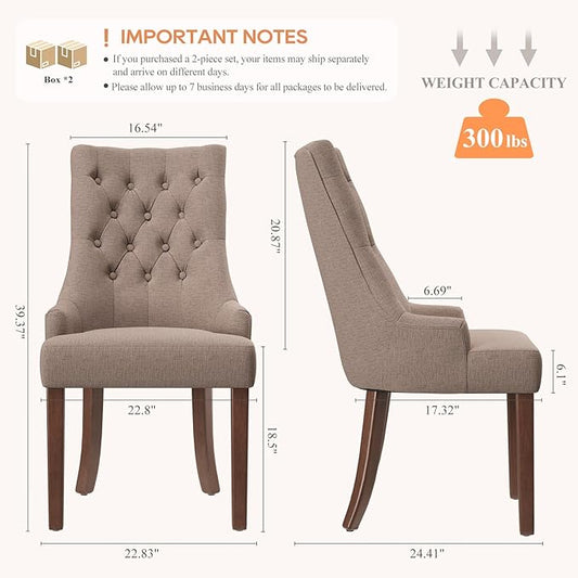 COLAMY Wingback Upholstered Side Dining Room Chairs Set of 4, Fabric Dining Chairs with Tufted Button, Living Room Chairs for Home Kitchen, Taupe