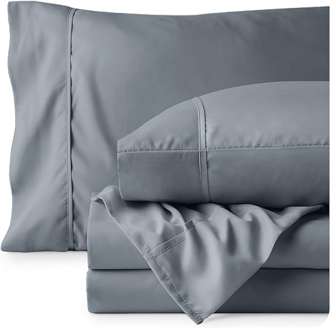 Bare Home Full Sheet Set - 1800 Ultra-Soft Microfiber Full Bed Sheets - Double Brushed - Deep Pockets - Easy Fit - 4 Piece Set - Bed Sheets (Full, Steel Blue)