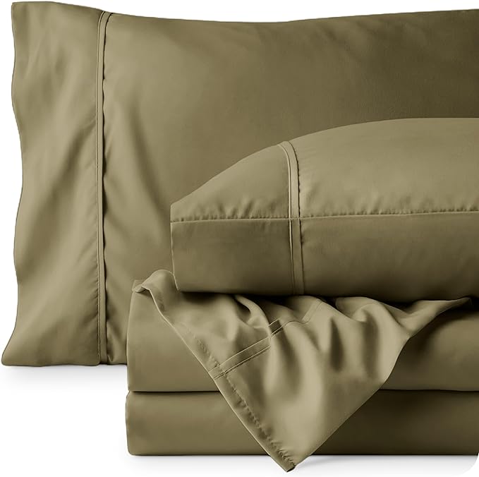 Bare Home Full Sheet Set - Luxury 1800 Ultra-Soft Microfiber Full Bed Sheets - Double Brushed - Deep Pockets - Easy Fit - 4 Piece Set - Bedding Sheets & Pillowcases (Full, Olive)