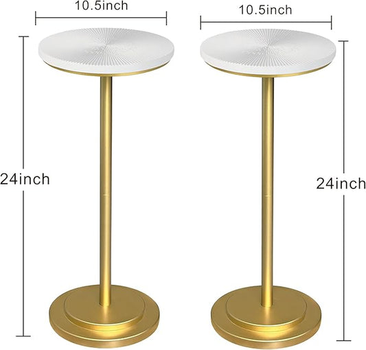Drink Table Set of 2, Small Round Pedestal Side Table with Carved Top for Living Room, Bedroom, Small Space, Corners and Office, White and Gold