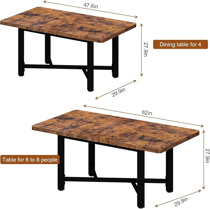 Dining Table for 4-6,62“Extendable Round Kitchen Dining Room Table, Space Saving Rectangle Large Expandable Wood Dinner Furniture for Small Space, Brwon(47-62In*28In*30In