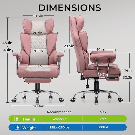 GTRACING Gaming Chair,Office Chair with Pocket Spring Lumbar Support, Ergonomic Comfortable Wide Office Desk Computer Chair with Outward Fixed Soft Armrests and Footrest (Fabric, Pink)