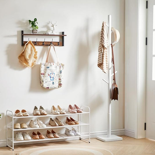 YMYNY Freestanding Shoe Racks, 3 Tiers Stackable & Adjustable Shoe Storage Shelf, Extra Large Capacity Shoe Organizer Stand for 20-24 Pairs, for Entryway, Closet, Bedroom, White, 42.9" L, UHXJ302W
