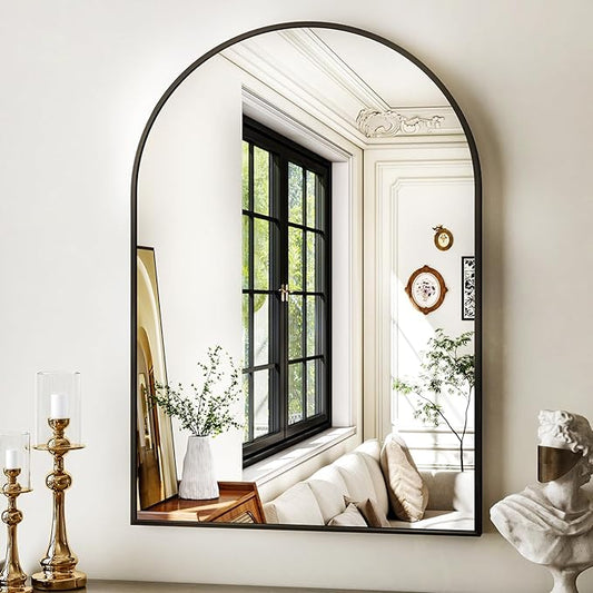 26"x38" Arched Wall Mirror for Bathroom, Black Vanity Mirror for Bedroom, Living Room, Entryway, Decorative Hanging Mirror for Wall