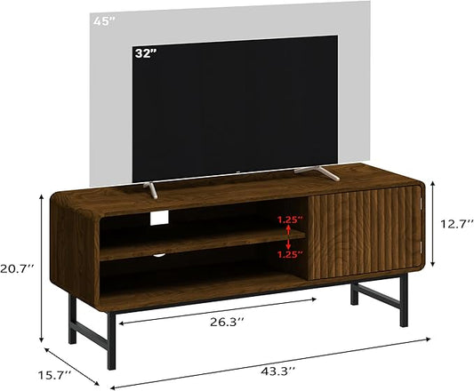 TV Stand,Mid Century Modern Entertainment Center with 2 Open Shelves,Farmhouse TV Media Console Table for Living Room,Bedroom,Television Stand up to 50 Inches,Black Walnut
