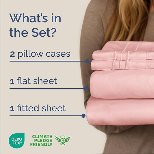 Queen Size 4 Piece Sheet Set - Comfy Breathable & Cooling Bed Sheets Set - Hotel Luxury Bedding for Women, Men, Kids, Teens, Boys & Girls - Deep Pockets, Soft and Wrinkle Free - Oeko-Tex - Baby Pink