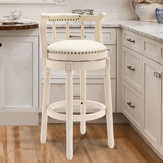 CozyRain Bar Stools Modern Swivel Barstools, Kitchen Counter Genuine Leather Upholstered Bar Stool Island Barstool with Footrest for Home Kitchen Dining Room (White, Seat Height 29.5 in)
