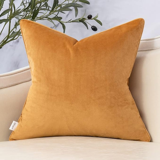 Yangest Orange Yellow Square Throw Pillow Cover Wavy Velvet Cushion Cover Modern Zippered Pillowcase for Sofa Couch Bedroom Living Room Chair, 20 x 20 Inch