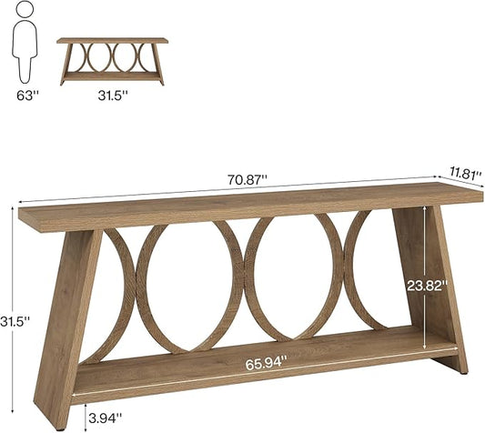 Tribesigns 70.9 inch Extra Long Console Table, Farmhouse Sofa Table Behind Couch with 2 Tier Storage Shelf, Narrow Entryway Hallway Accent Table for Living Room, Natural
