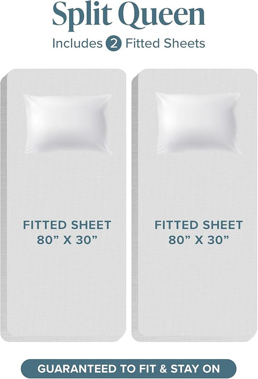 Bare Home Split Queen Sheet Set - 1800 Ultra-Soft Microfiber Bed Sheets - Double Brushed - Deep Pockets - Easy Fit - 5 Piece Set - Bedding Sheets & Pillowcases (Split Queen, White)