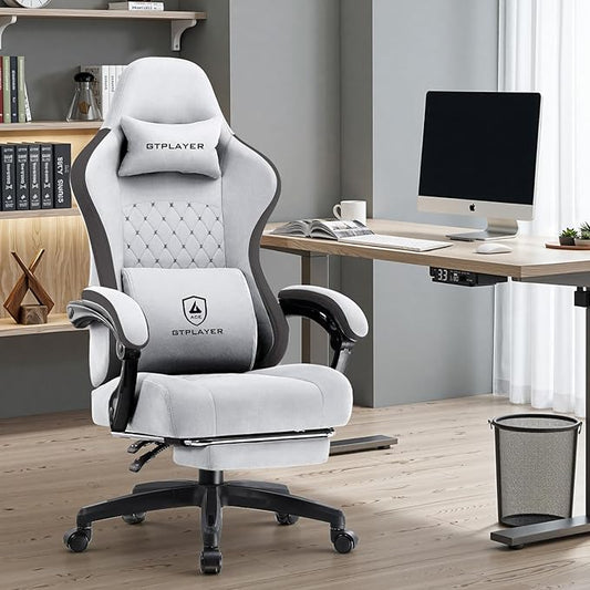 GTPLAYER Office Chair, Gaming Computer Desk Fabric Chair with Footrest, High Back Ergonomic Office Chair with Pocket Spring Lumbar Support and Linkage Armrests Adjustable Height Swivel for Home Task