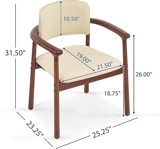 Merax Rubber Wood Dining Chairs Set of 2, Comfortable PU Foam Seat Armchairs for Living Room Dining Room, Bearing 300 lbs, Dark Walnut Color