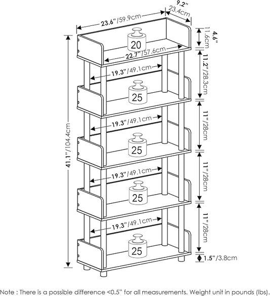 Furinno Turn-N-Tube 5-Tier Multipurposes Display Rack, Open Shelf Rack/Storage with Back & Side Panel, Espresso