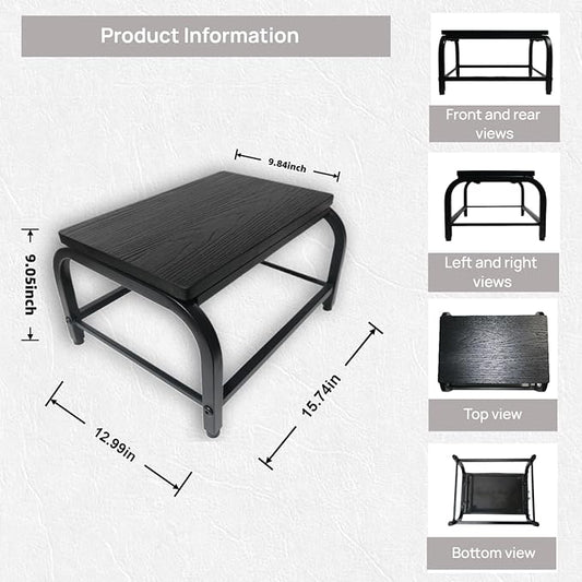 Dual Anti-Slip Solid Wood & Metal - Wooden Small Step Stool for Children/Adults/Elderly, 500 lbs Load Capacity, Safety Step, Ideal for Home/Kitchen/Bedside (Black, One-Step Stool)