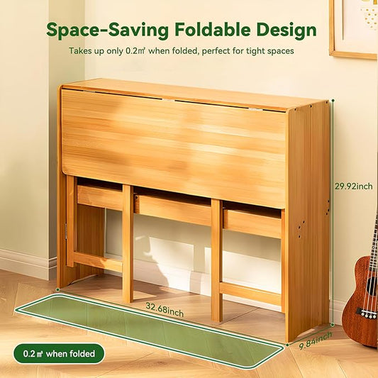 Bamboo Folding Desk Mid Century Modern Desk for Home Office Bedroom Small Spaces,Natural