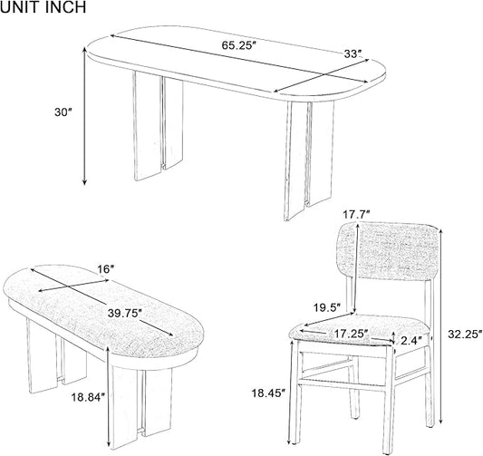 Ball & Cast Wood Dining Table Set with Bench,6-Piece Upholstered Rectangular Set w/ 4 Upholstered Chairs,Curved Profiles Kitchen Furniture Suitable Big Family Gatherings,Espresso