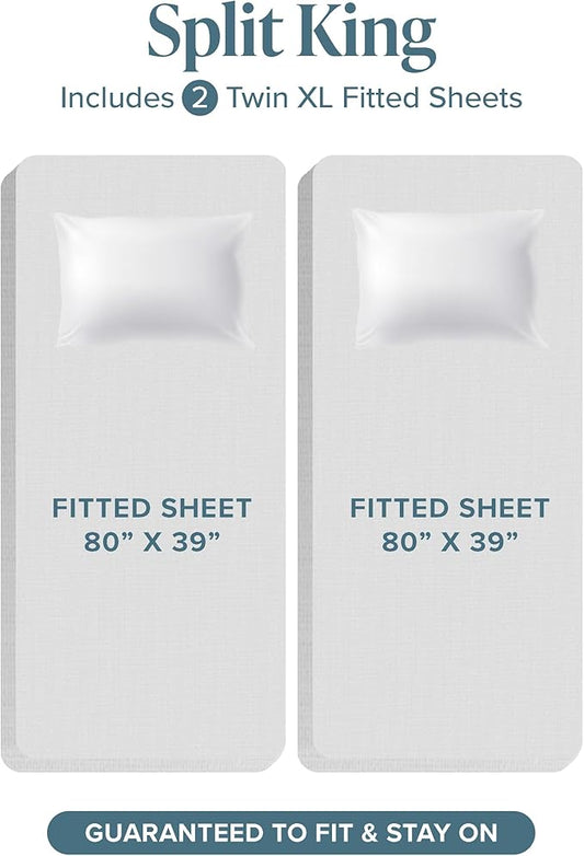 Bare Home Split King Sheet Set - 1800 Ultra-Soft Microfiber Bed Sheets - Double Brushed - Deep Pockets - Easy Fit - 5 Piece Set - Bed Sheets & Pillowcases (Split King, Coronet Blue)