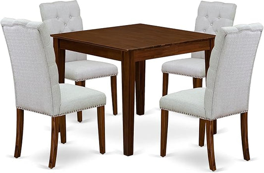 East West Furniture OXEL5-AWA-05 5 Piece Dining Room Furniture Set Consist of a Square Dining Table and 4 Upholstered Parson Chairs, 36x36 Inch, Antique Walnut