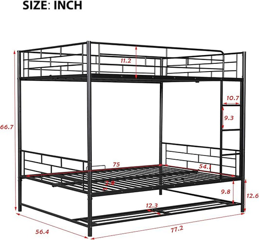 Metal Full Over Full Bunk Bed with Storage Shelf and Guardrails,Multifunctional Bed Frame w/Ladder,Can Seperated into 2 Beds,No Spring Needed,for Kids Boys Girls Teens,Black