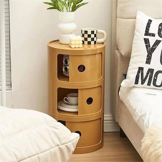 3 Tier Round Nightstand with Drawer, Ginger Yellow Round Side Table Small Plastic Storage End Table Suitable for Bedroom, Living Room, Bathroom (Ginger Yellow)