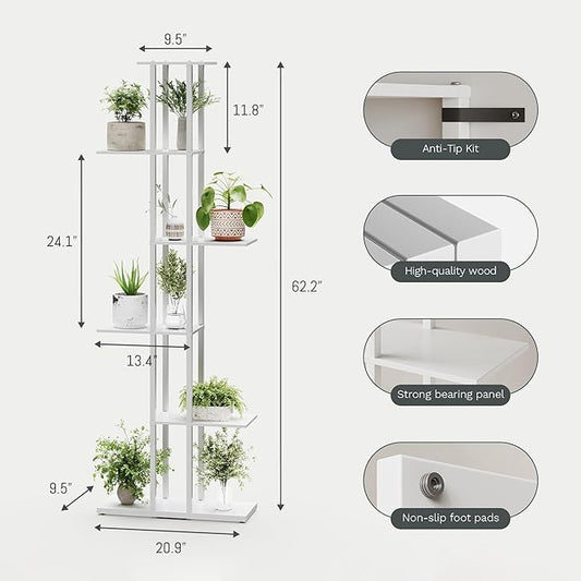 Bookshelf,Small Bookcase for Small Space,6-Tier Bookshelf for Living Room, Home Office, Study,9.45 x 20.8 x 62.2 Inches,White