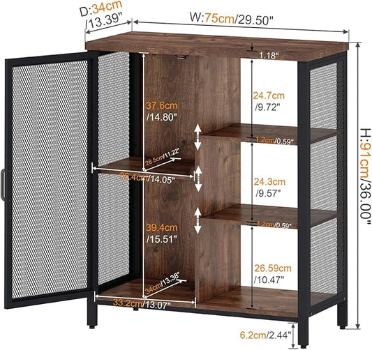 BON AUGURE Coffee Bar Cabinet for Home Liquor, Small Storage Cabinet for Kitchen and Entryway, Farmhouse Industrial Buffet Sideboard Credenza with Adjustable Shelves (Rustic Oak)