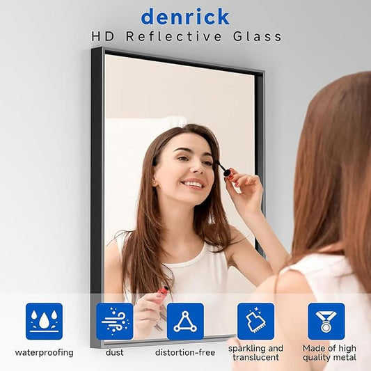 DENRICK 20X36 Wall Mounted Large Bathroom Mirror Black Bathroom Rectangular Vanity Mirror Matte Black Wall Mirror Metal Framed Farmhouse Mirrors Aluminum Frame Modern Rectangle Mirrors