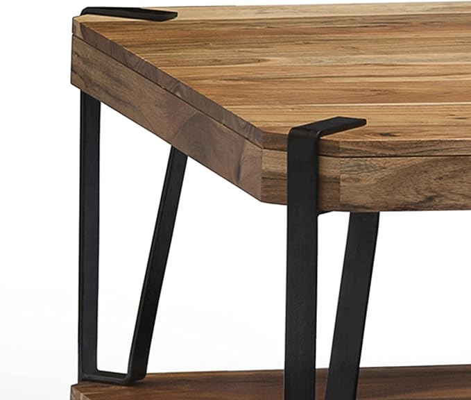 Alaterre Furniture Ryegate 48" Live Edge Wood Coffee Table – Solid Acacia with Metal Frame, Industrial Modern Design, Rustic Rectangle Table with Clear Finish for Living Room or Lounge