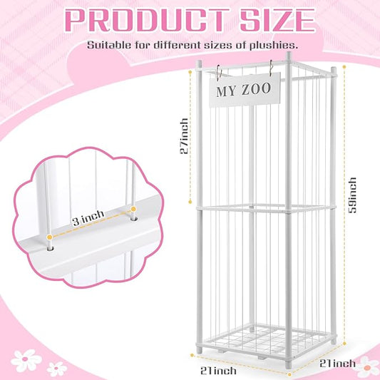 Stuffed Animal Storage Zoo, Wooden Stuffed Animal Organizer with Elastic Cords for Boys Girls, Space Saving Toy Plushies Storage Holder for Playroom, Bedroom, Living Room (White, Large)