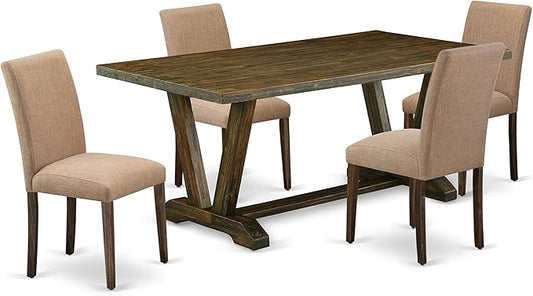 East West Furniture V777AB747-5 5 Piece Kitchen Table Set for 4 Includes a Rectangle Dining Room Table with V-Legs and 4 Light Sable Linen Fabric Upholstered Chairs, 40x72 Inch, Multi-Color