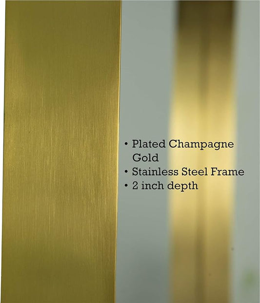 TEHOME 24x36 Brushed Gold Metal Framed Bathroom Mirror for Wall in Stainless Steel Rounded Rectangular Bathroom Vanity Mirrors Wall Mounted