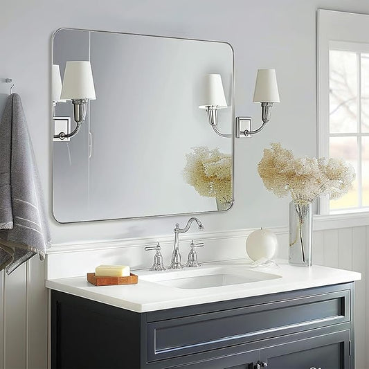 ANDY STAR Chrome Bathroom Mirrors for Over Sink, 30x30 Inch Polished Silver Mirror for Wall, Square Metal Framed Vanity Mirror -Modern Clean Design with Superior Stainless Steel Frame