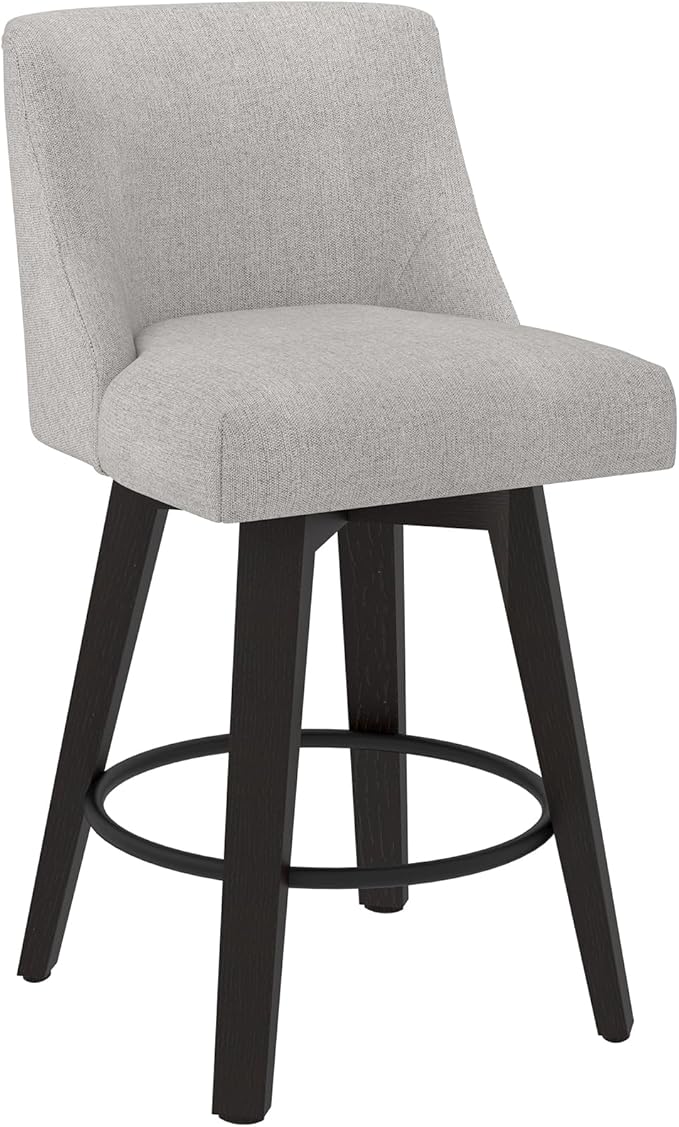 Counter Height Swivel Bar Stools Set of 3, 26 Inch Bar Stools with Footrest, Linen Fabric Upholstered Barstools with Back and Solid Wood Legs for Kitchen Island, Dining Room,Pub,Light Grey