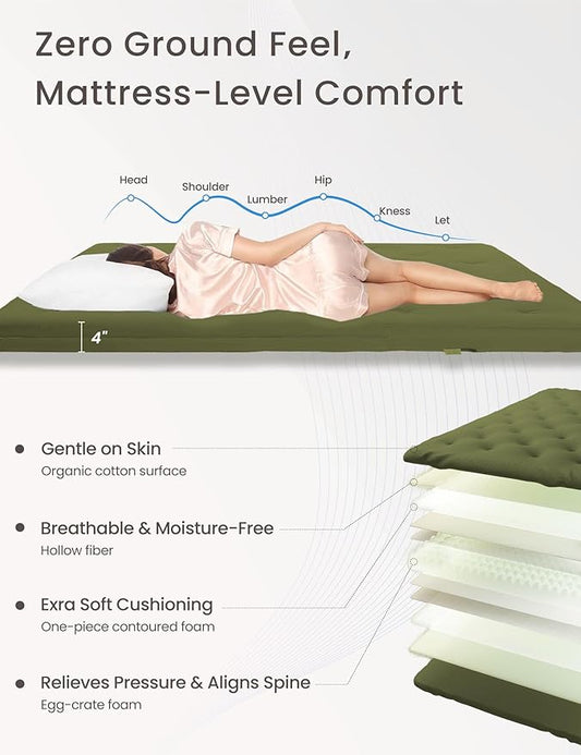 ZonLi Japanese Floor Futon Mattress Twin Size 39"x 80",100% Cotton Cover 4'' Thicken Tatami Mattress,Foldable Sleeping Pad,Portable Dormitory Tatami Mat,Roll Up Floor Lounger Bed for Adult