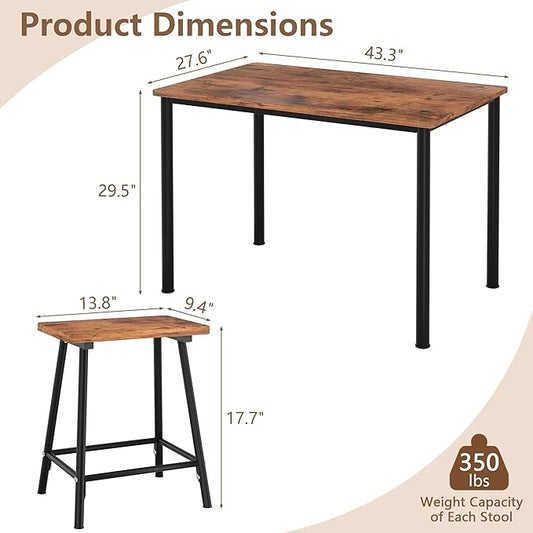 VECELO Kitchen Table and Chairs for 4, Dining Room Set with Chairs/Stools, Heavy-Duty Metal Frame with Wooden Tabletop for Small Spaces, Easy Assembly, Antique Brown