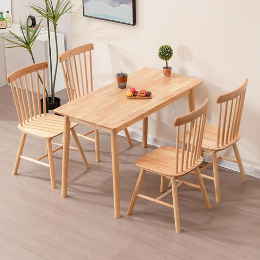 Rectangular Kitchen Solid Wood Dining Table 46.8 inches Legs Sturdy Natural Rubber Wood and Walnut Color (Natural Oak)