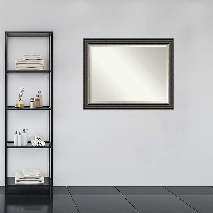 Amanti Art Black Bathroom Mirror for Over Sink, 36x46 Thomas Black Bronze Rectangle Vanity Mirror, X-Large Traditional Frame, Hangs Horizonally and Vertically, Bathroom Wall Decor, Beveled Edge