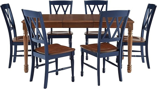 Crosley Furniture Shelby 7-Piece Traditional Dining Table Set for 6, Dinner Tables with Kitchen Chairs, Navy/Dark Cherry
