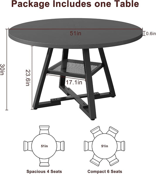 51'' Round Dining Table for 6,Kitchen Dining Room Circle Dinner Pedestal Table,Space Saving Wood Kitchen & Dining Room Furniture (Black, 51In)