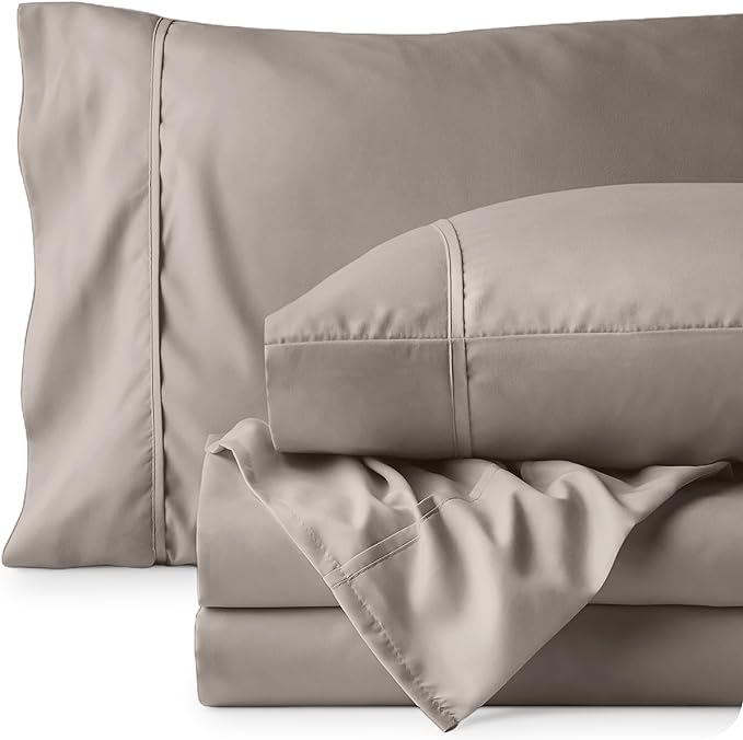 Bare Home Full Sheet Set - Luxury 1800 Ultra-Soft Microfiber Full Bed Sheets - Double Brushed - Deep Pockets - Easy Fit - 4 Piece Set - Bedding Sheets & Pillowcases (Full, Khaki)